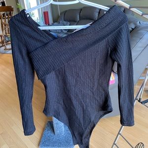 black bodysuit with cute shoulder style